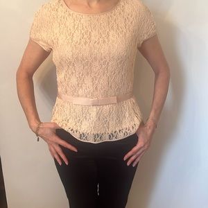 Ann Taylor Women’s Lace Peplum Cap-Sleeve Blouse